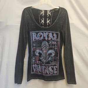Daytrip Y2K Studded Long Sleeve Top Womens M Royal Vintage Blue Acid Wash